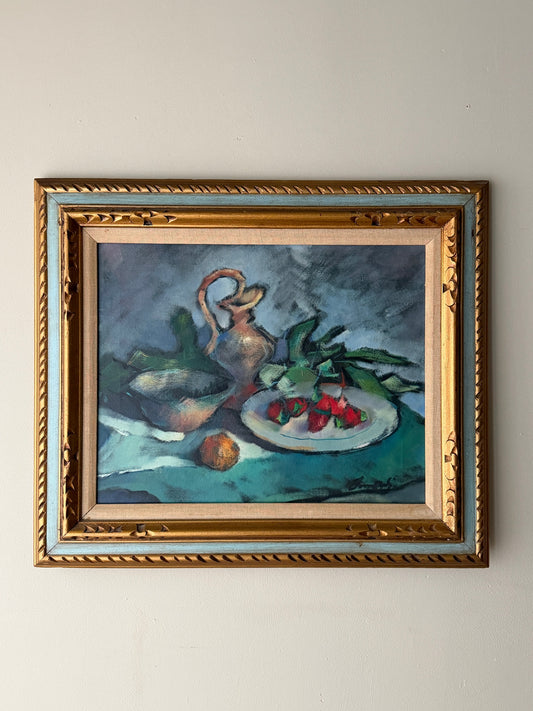 Modernist kitchen table still life. Signed.