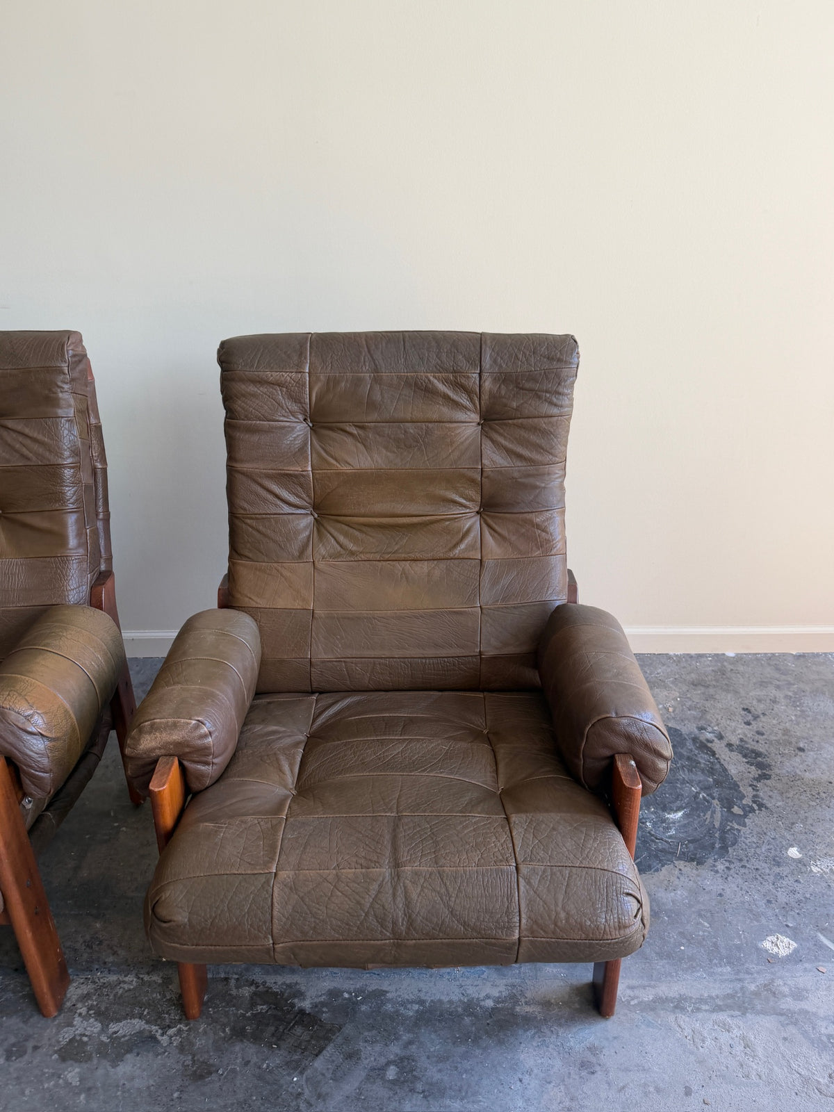 Ope Mobler Swedish green leather lounge chairs. Sold individually.