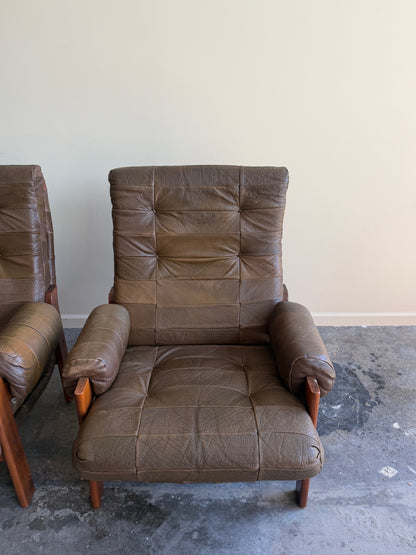 Ope Mobler Swedish green leather lounge chairs. Sold individually.
