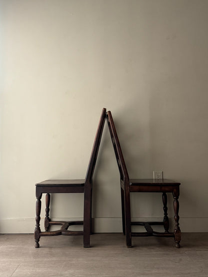 French oak ladder back dining chairs. Sold as a pair.