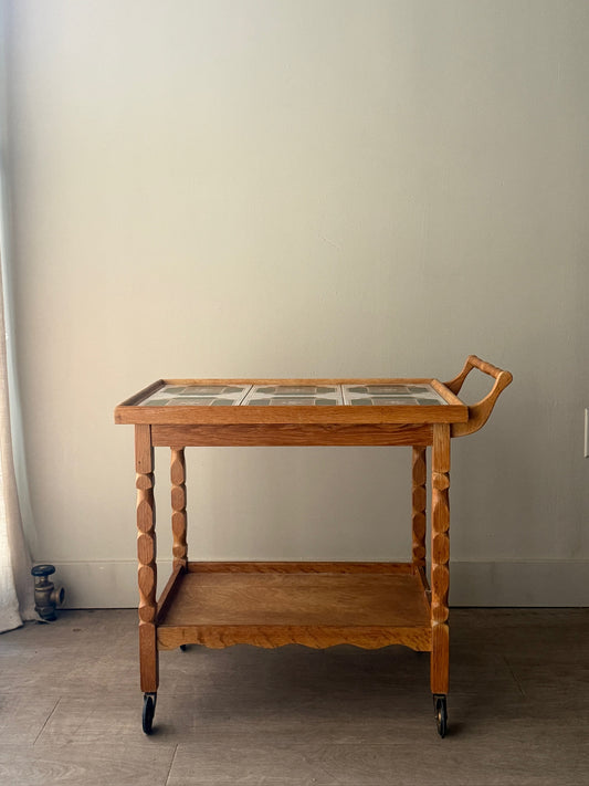 Danish oak & tile bar cart