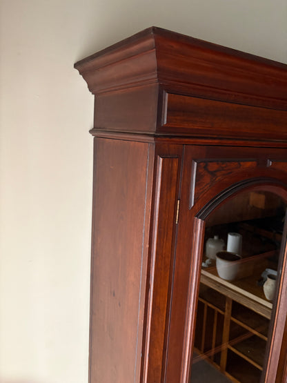 Victorian walnut two piece display hutch with writing slide