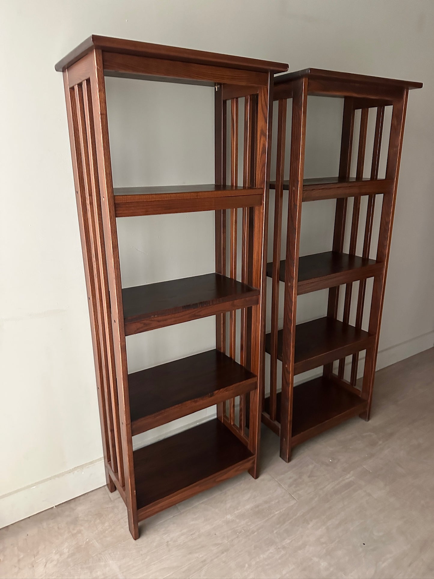 2 Mission Oak Shelves. Sold individually.