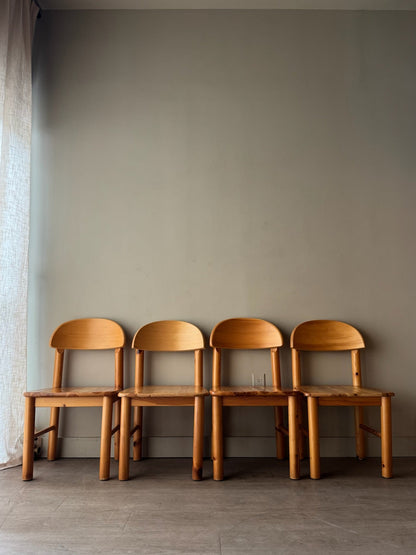 Rainer Daumiller pine dining chairs. Sold as a set of 4.