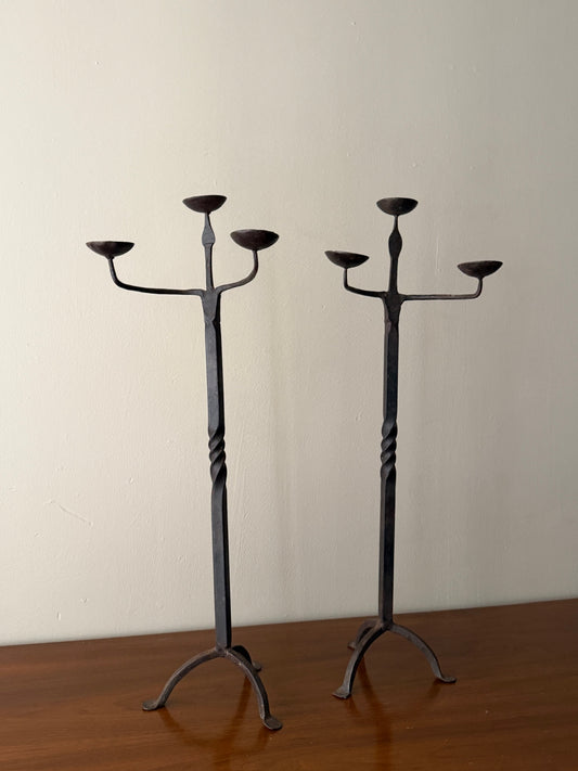 Pair of wrought iron candelabras