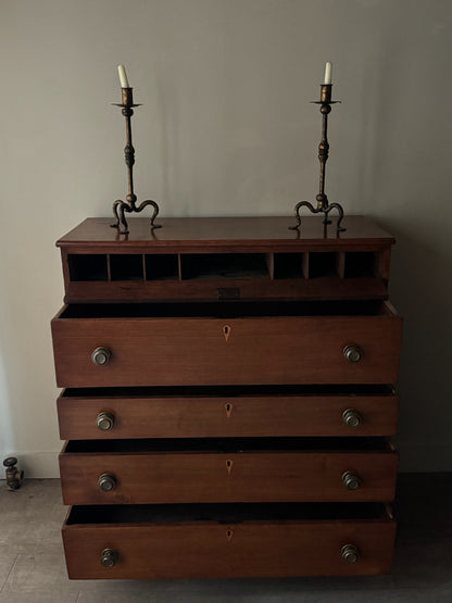 Inlaid walnut tallboy dresser with drop down compartment