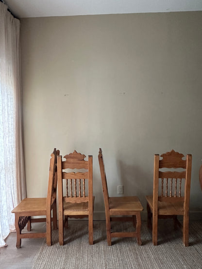 Hand carved pine dining chairs. (Sets of 2).