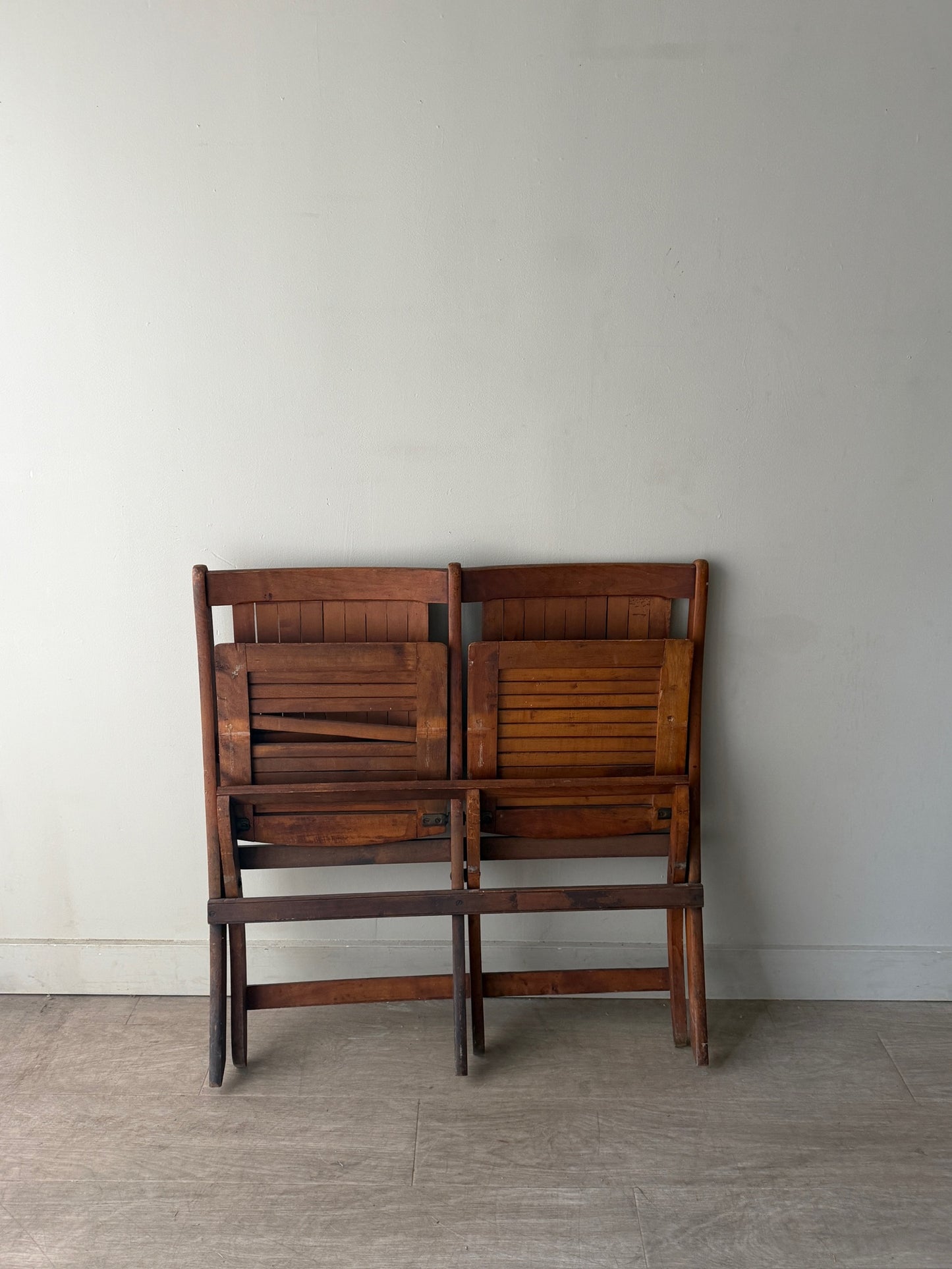 Folding slatted pine bench