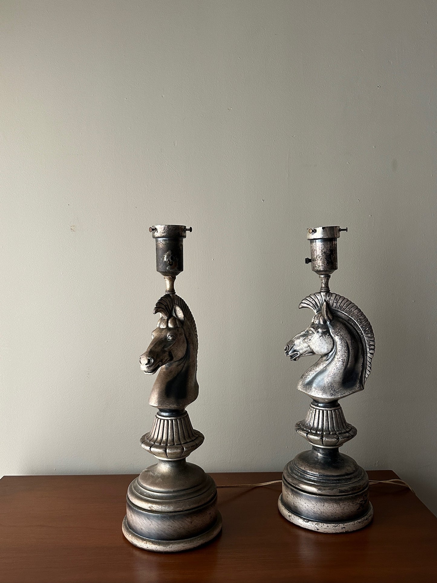 2 metal horse lamp bases. Sold individually.