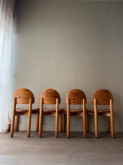 Rainer Daumiller pine dining chairs with satin finish. Sold as a set of 4.