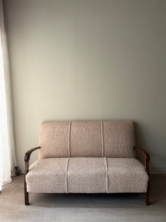 Danish oak & boucle sofa