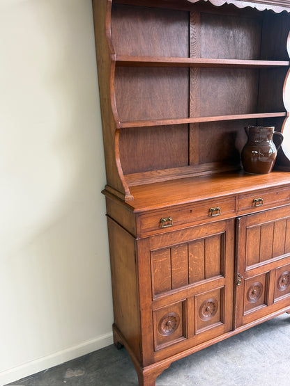 Edwardian oak two piece hutch