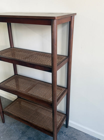 Caned walnut shelf