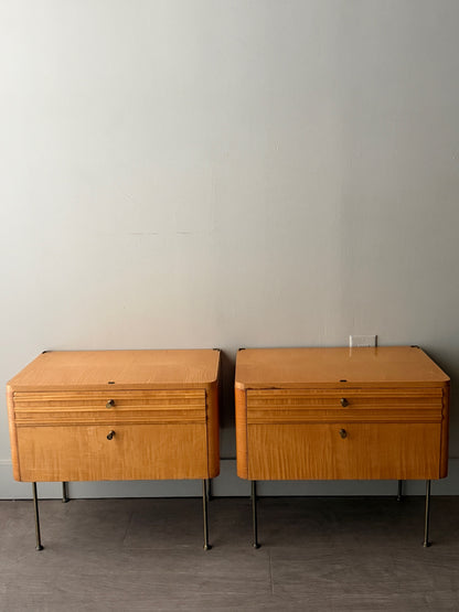 Figured maple nightstands. Sold as a pair.
