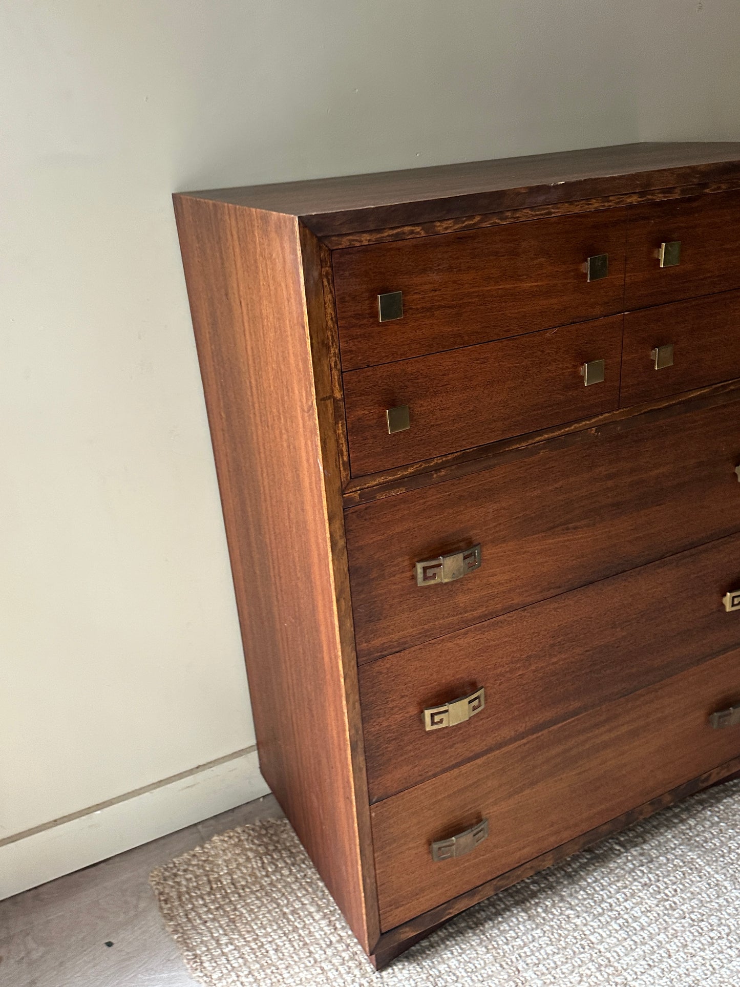 Pine tallboy with brass hardware