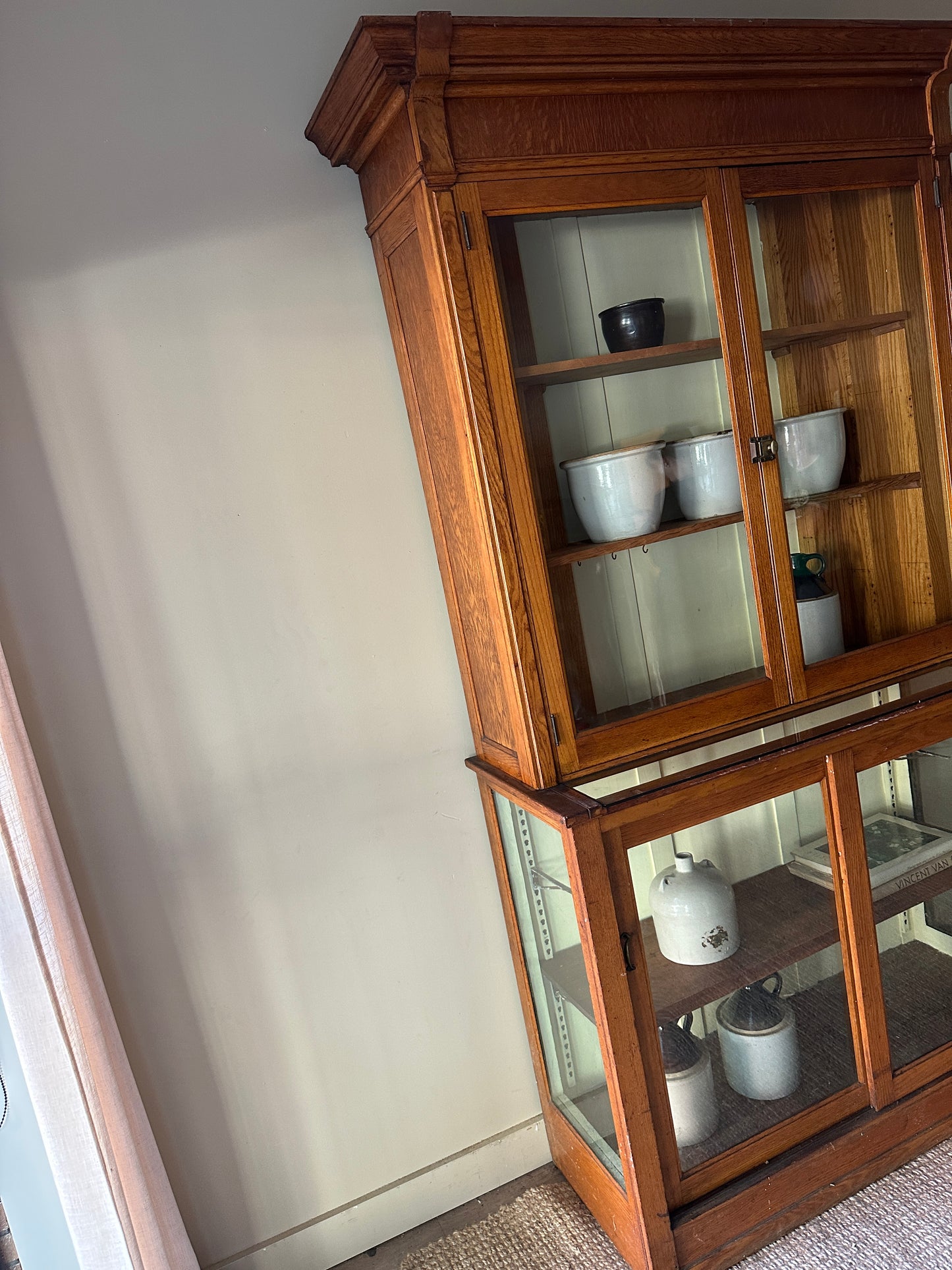 Two piece oak display case