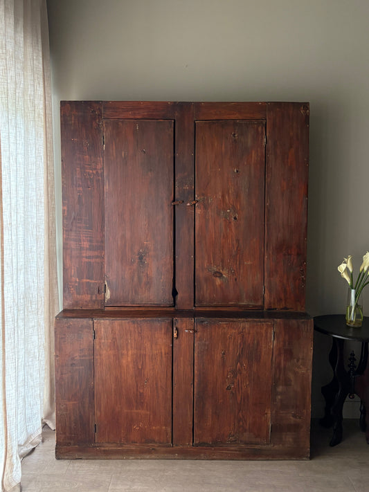 Stained pine stepback hutch