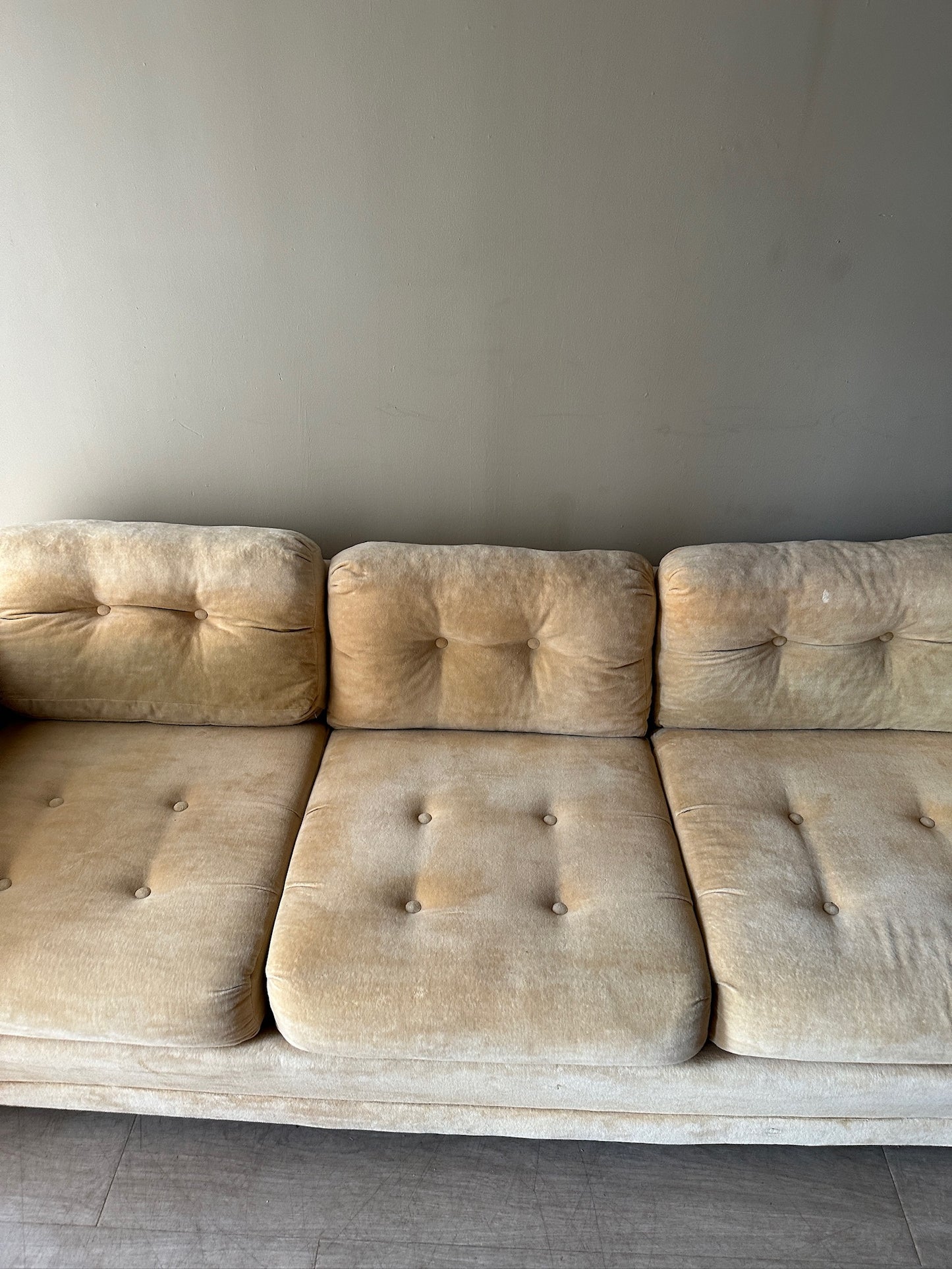 Velvet pale yellow couch
