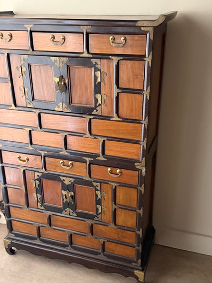 Korean elmwood two piece tansu chest