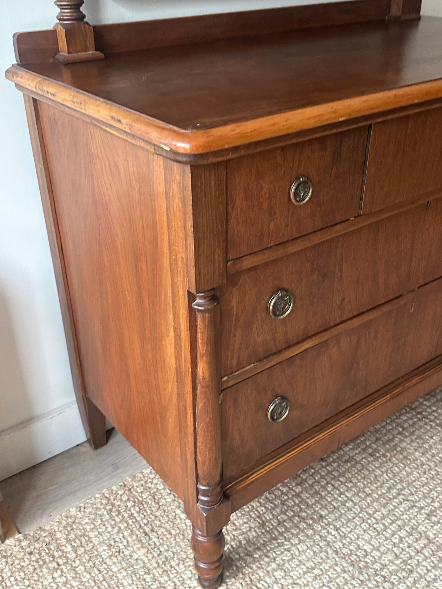 Depression walnut dresser and mirror