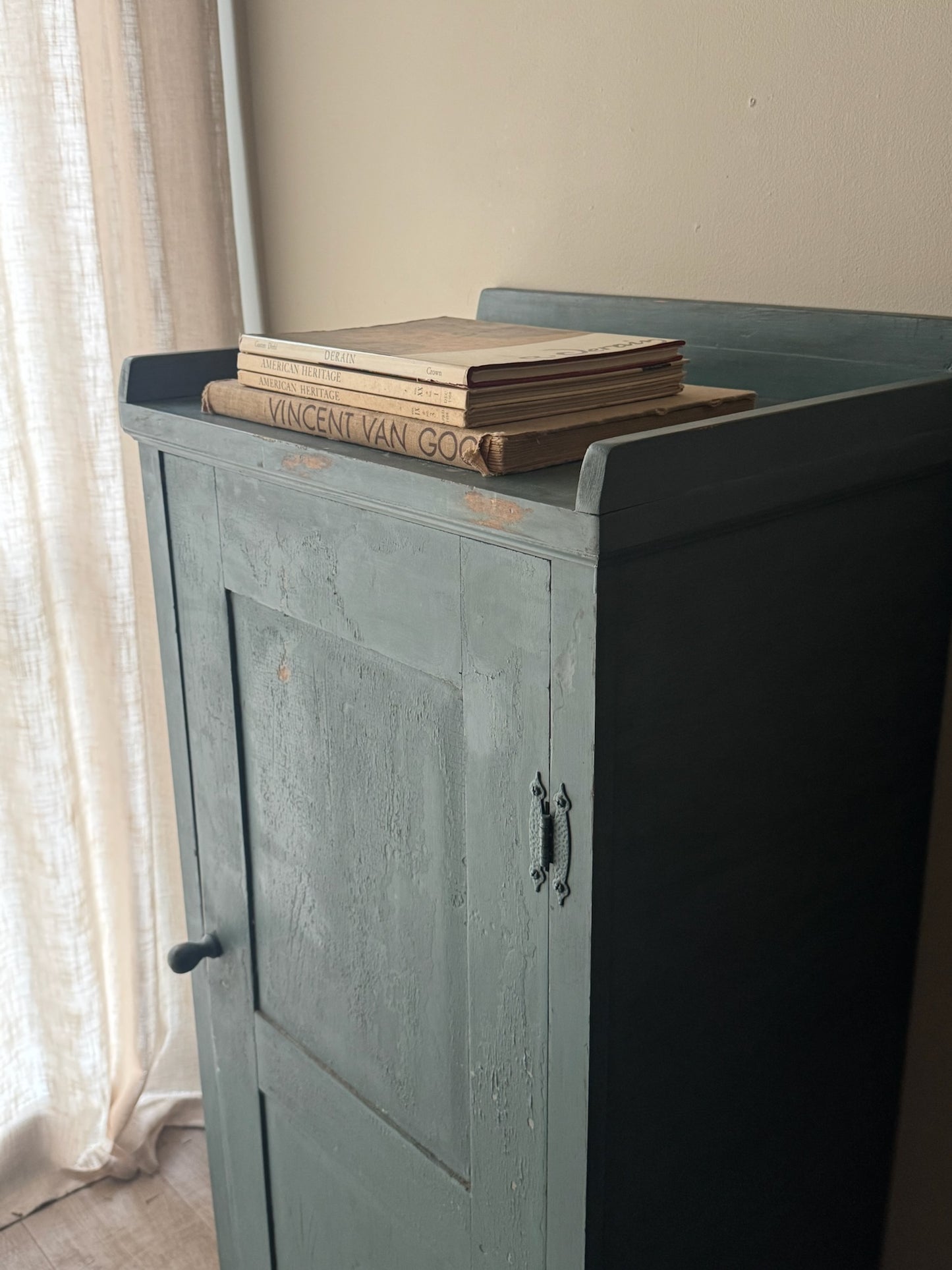 Blue painted pine cupboard