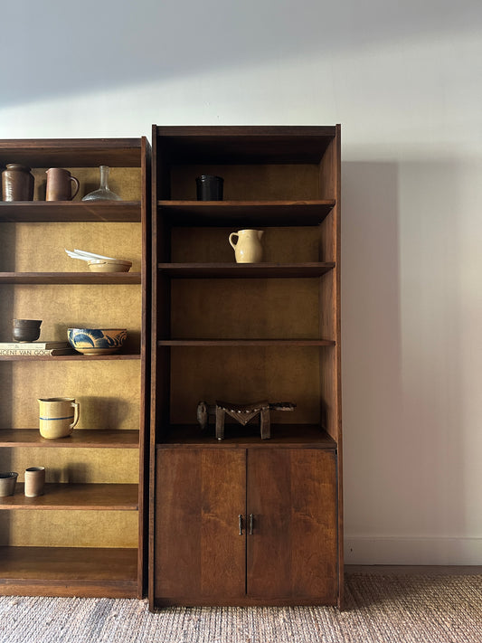 Walnut shelves with record storage