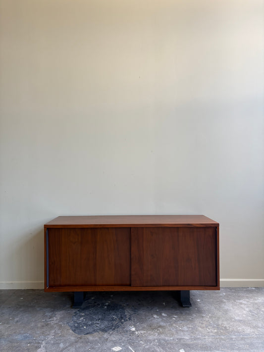 Walnut credenza with iron beam legs