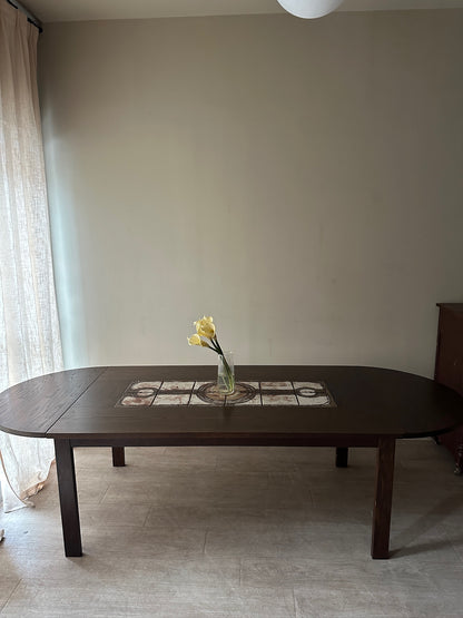 Ox Art Danish oak and tile dining table with extensions