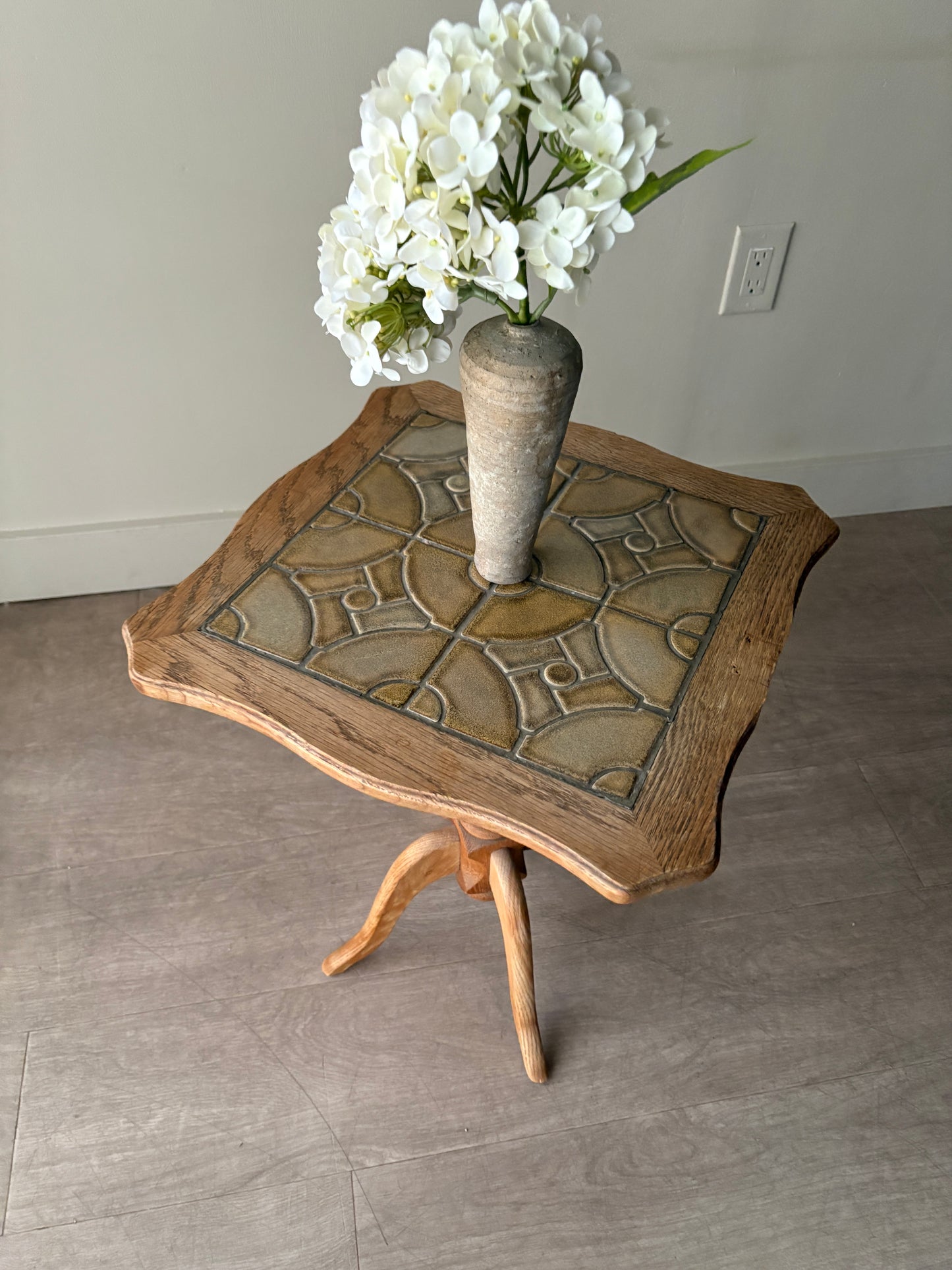 Danish oak & tile side table