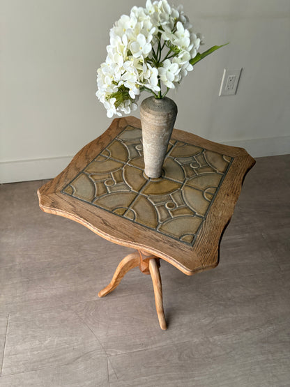 Danish oak & tile side table