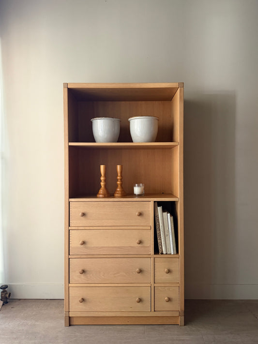 Danish oak bookcase with drawers