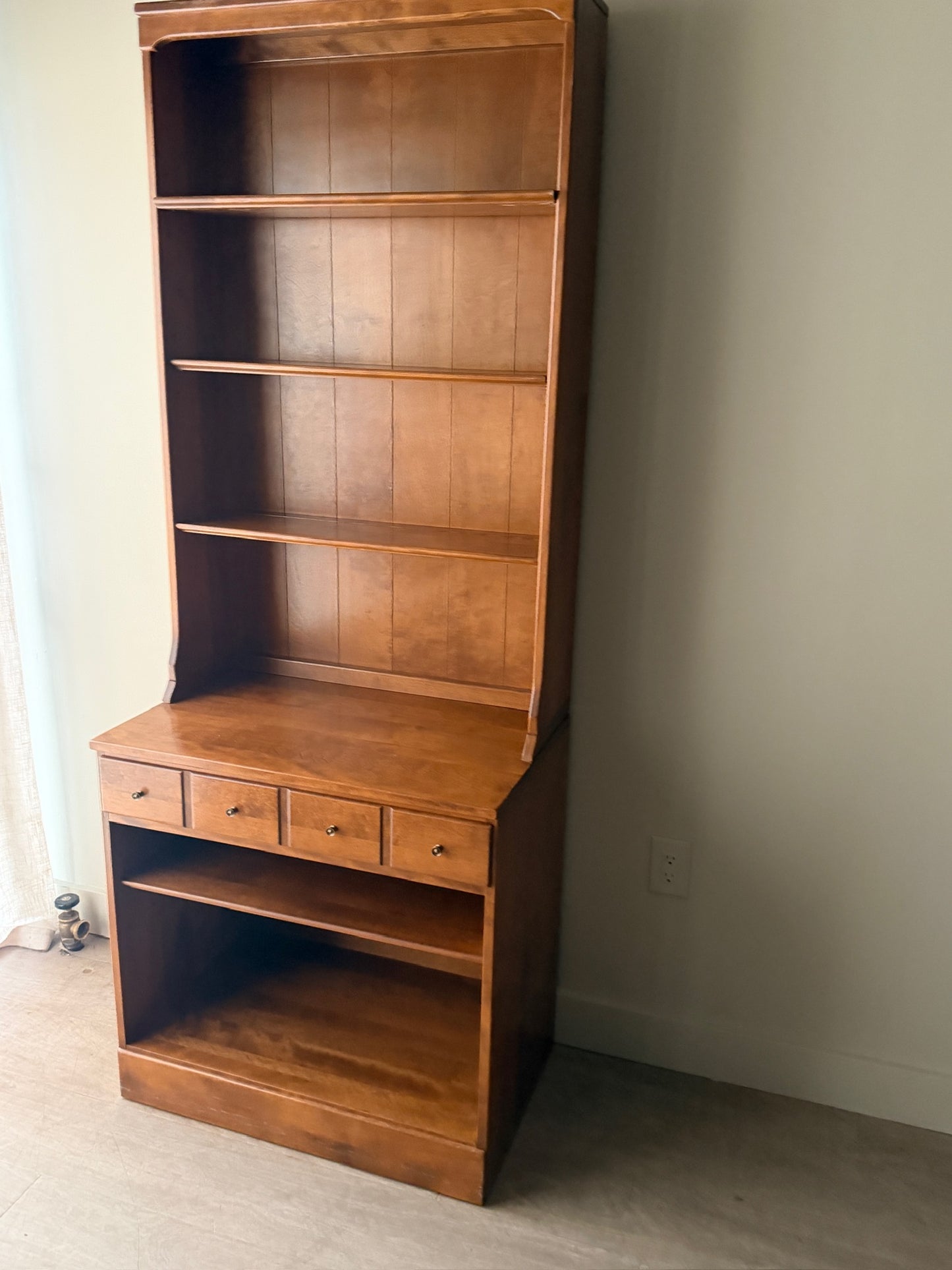 Narrow maple two piece hutch