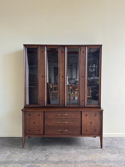 Broyhill walnut two piece hutch