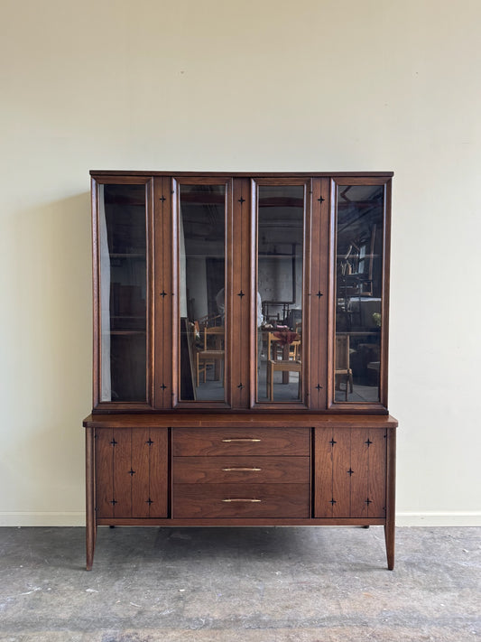 Broyhill walnut two piece hutch