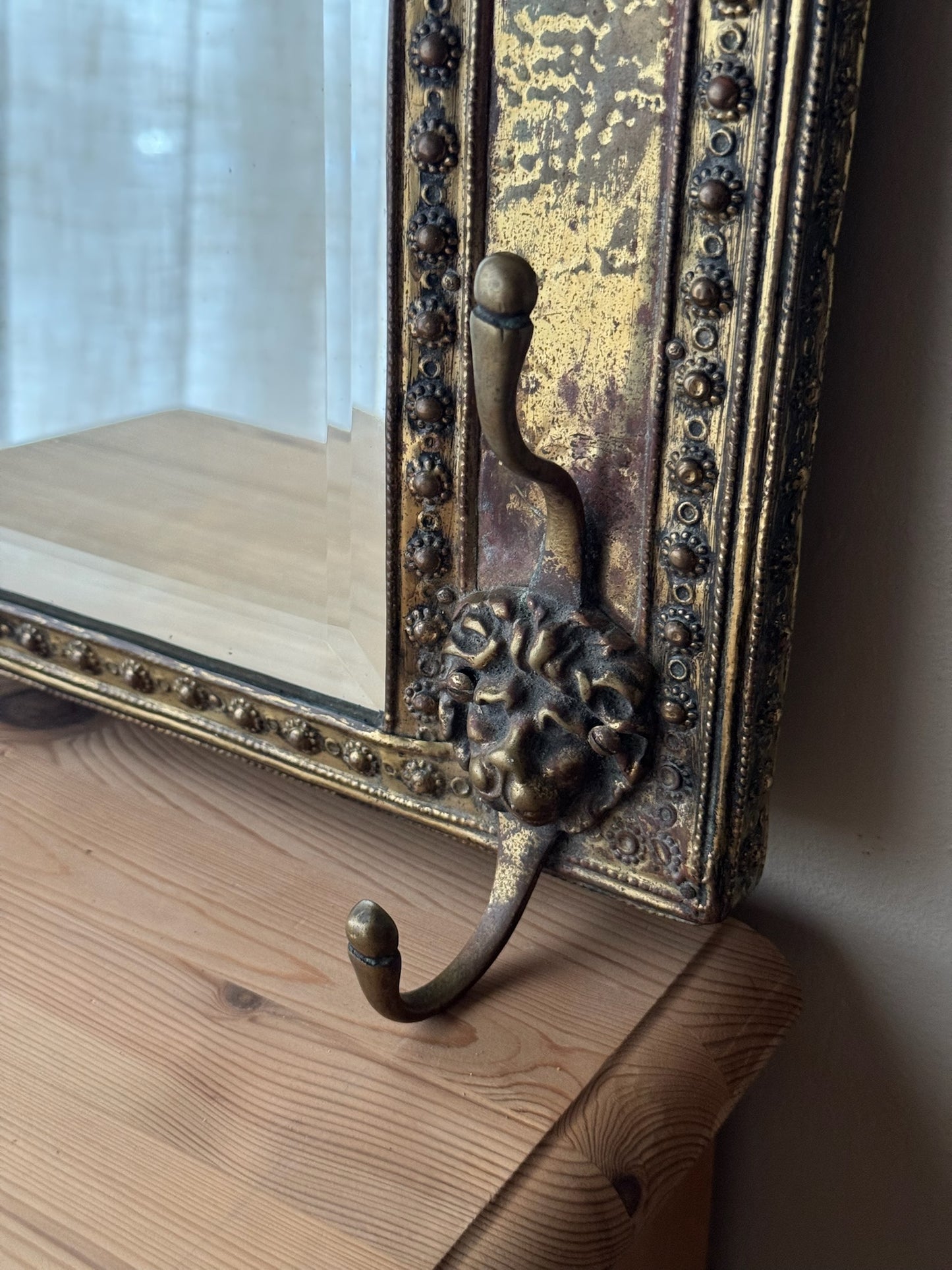 Victorian brass wall mirror & coat rack