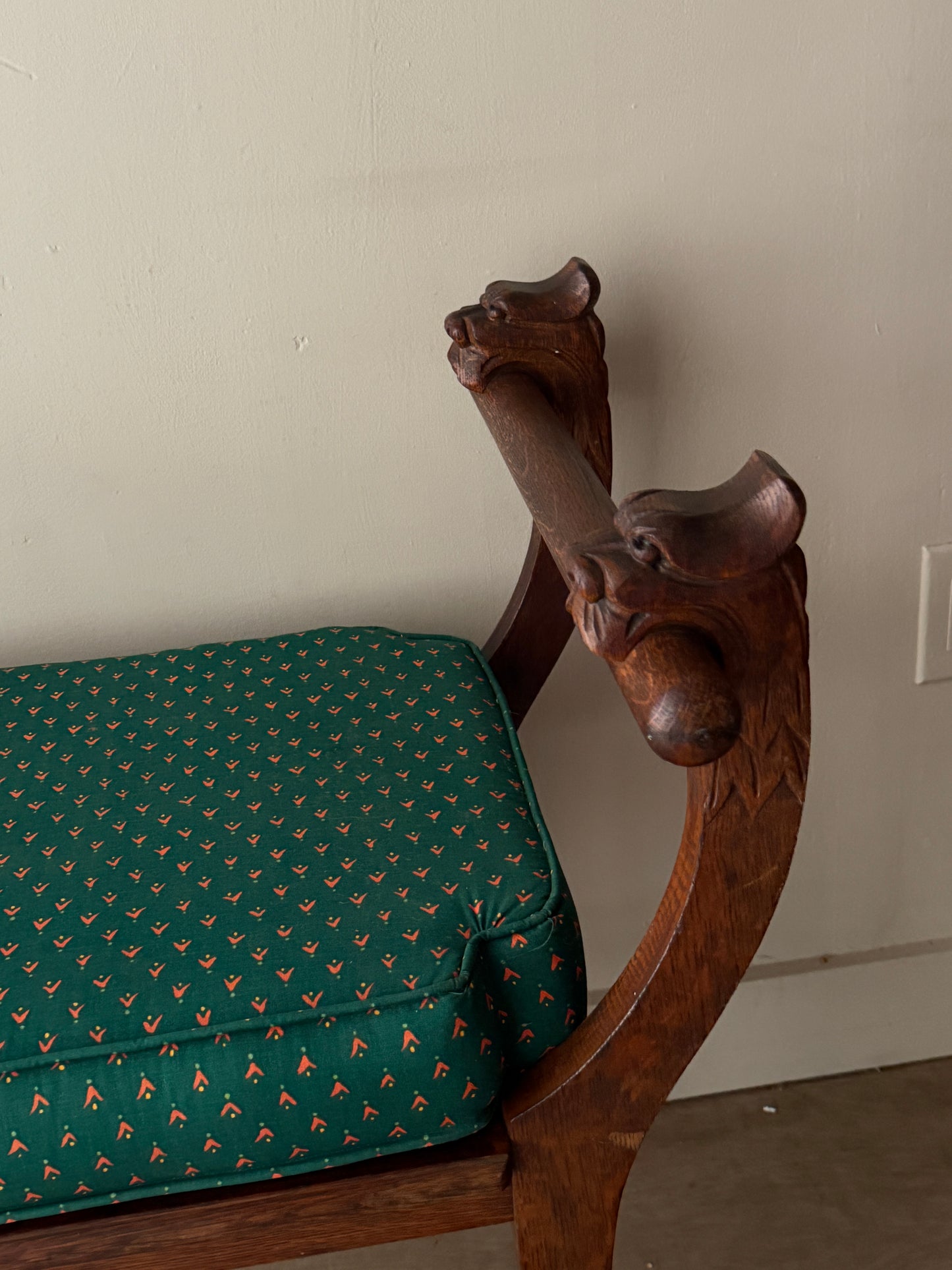 Oak griffin carved vanity stool