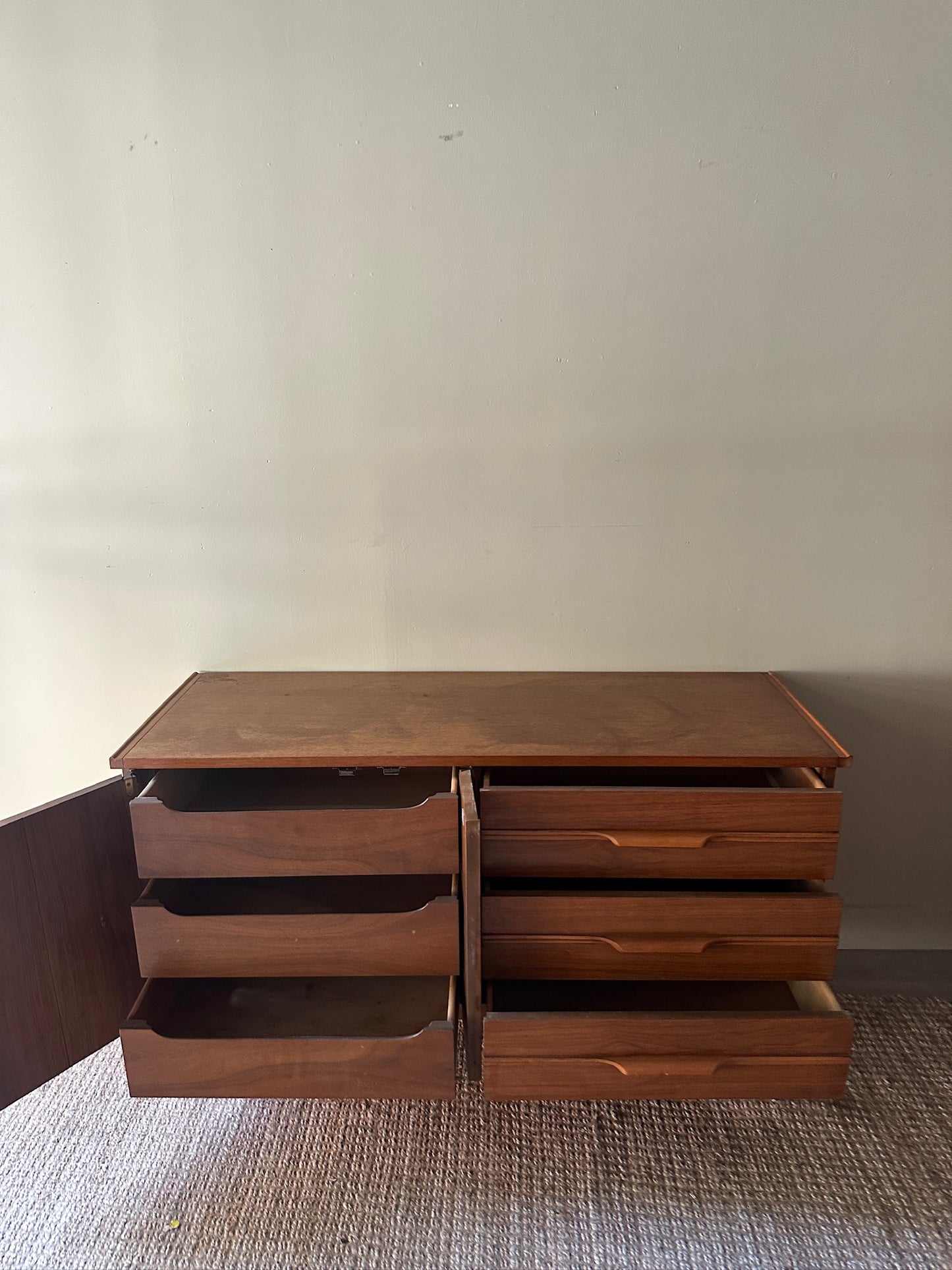 Walnut dresser with gold hardware