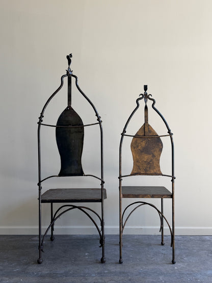 Wrought iron sculptural chairs (right)