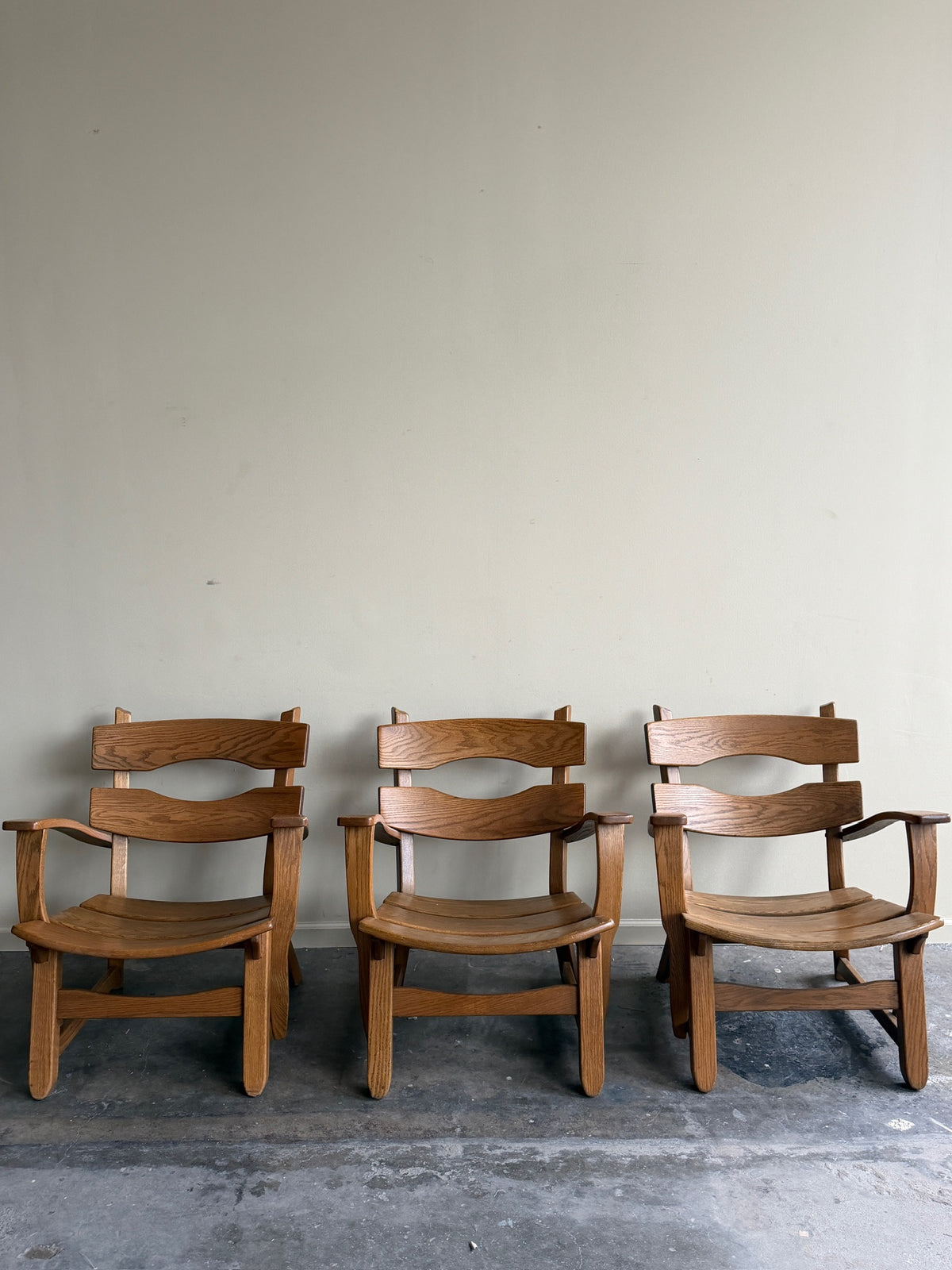 AWA Almelo Dutch oak armchairs. Sold individually.