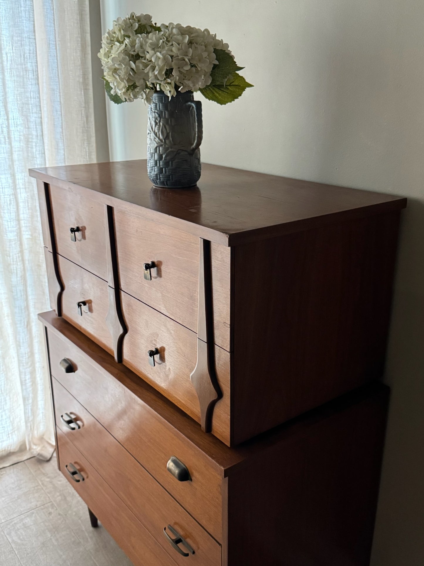 Walnut tallboy dresser