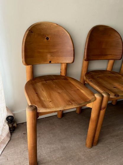 Rainer Daumiller pine dining chairs with matte finish. Sold as a set of 4.