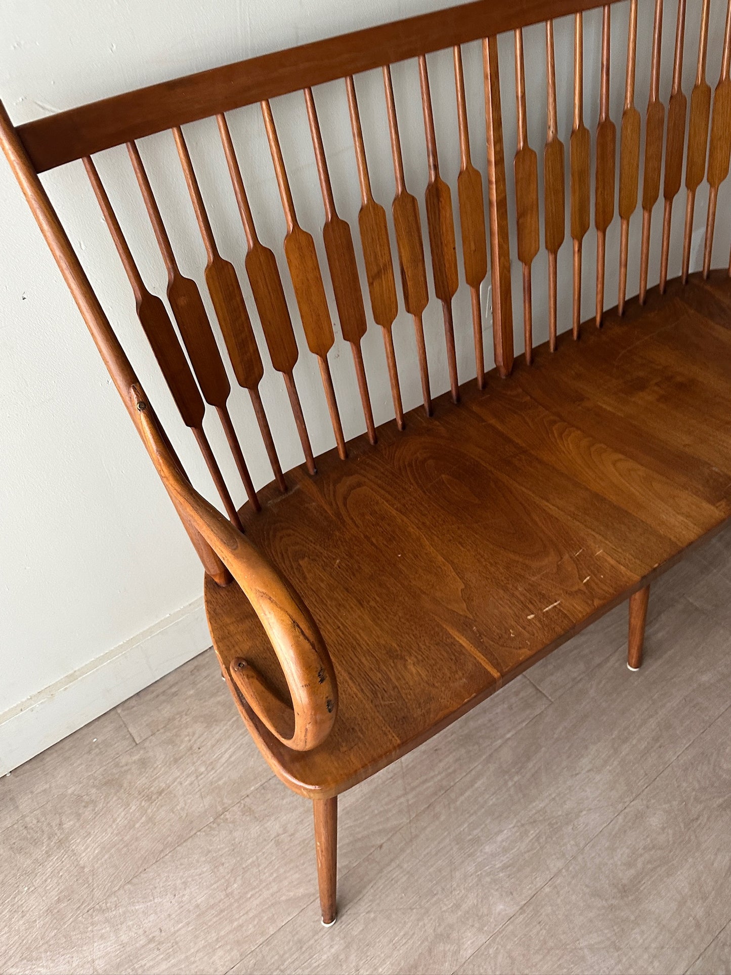 Walnut paddle-back bench