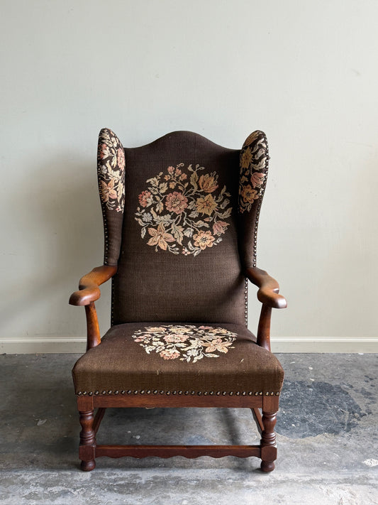 Danish wingback floral lounge chair
