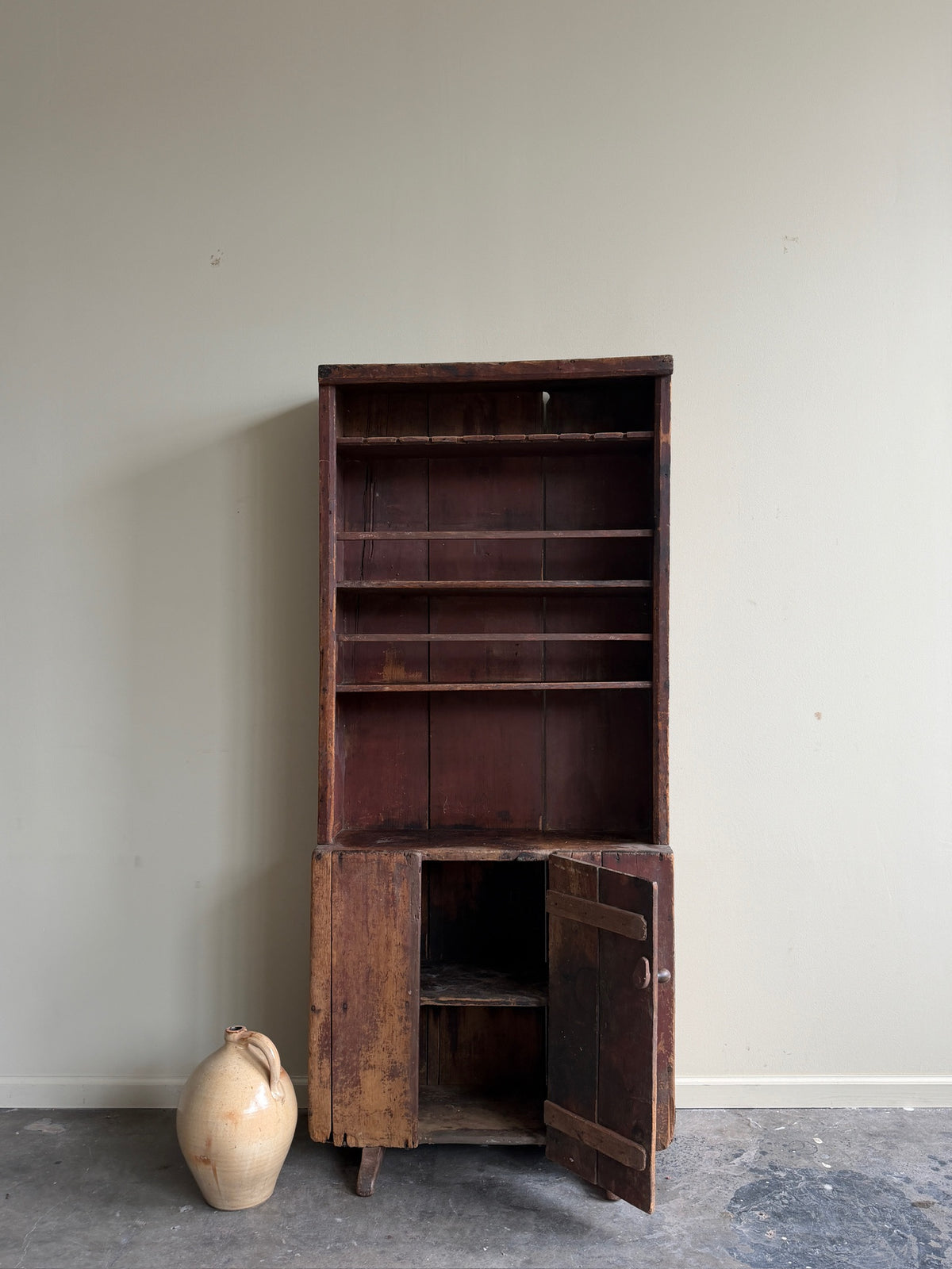 Painted pine pewter cupboard