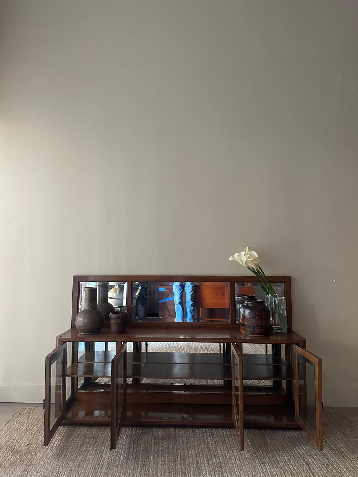 Walnut mirrored floor console