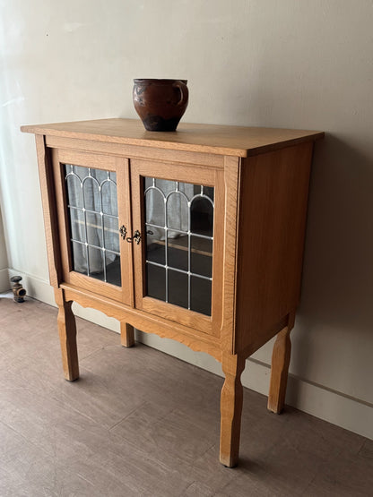 Danish oak & stained glass cabinet