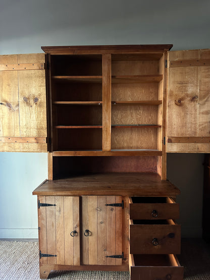 Pine hutch with wrought iron hardware