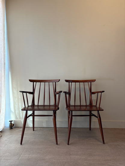 Cherry spindle dining chairs with arms. Set of 2.