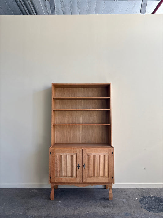 Danish Henning Kjaernulf oak two piece bookcase cabinet