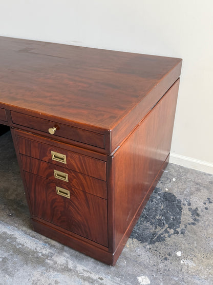 Walnut and mahogany campaign executive desk